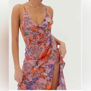UO Lily Satin Wrap Mini Dress